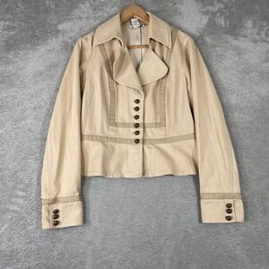 Nine West Blazer Jacket Womens 8 Tan Military Button Front Cropped Victorian Y2K
